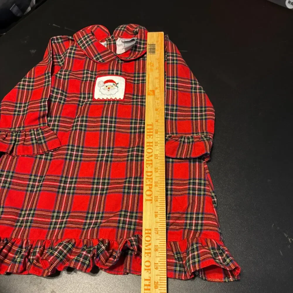 Southern Smocked Company Plaid Christmas Santa Flannel Nightgown Dress Size 3